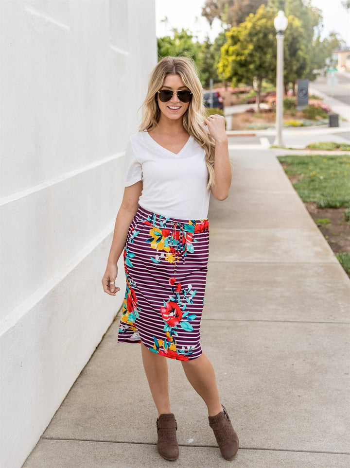 Large Floral & Stripe Jordan Weekend Skirt
