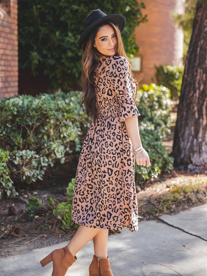 Flare Sleeve Animal Print Jojo Dress