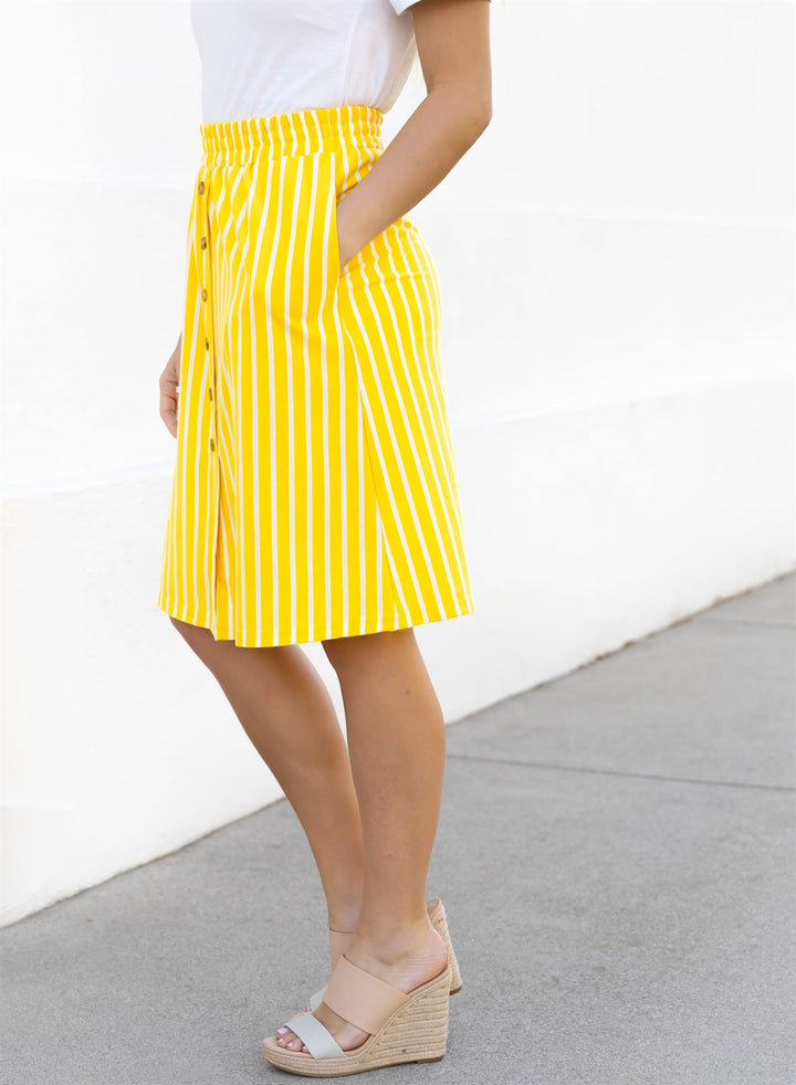 Button Detail Striped Charlotte Skirt
