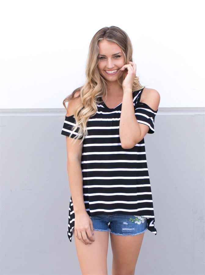 Striped Cold Shoulder Tunic - Tickled Teal LLC