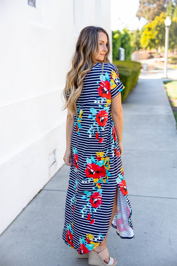 Striped Floral Relaxed Maxi Dress