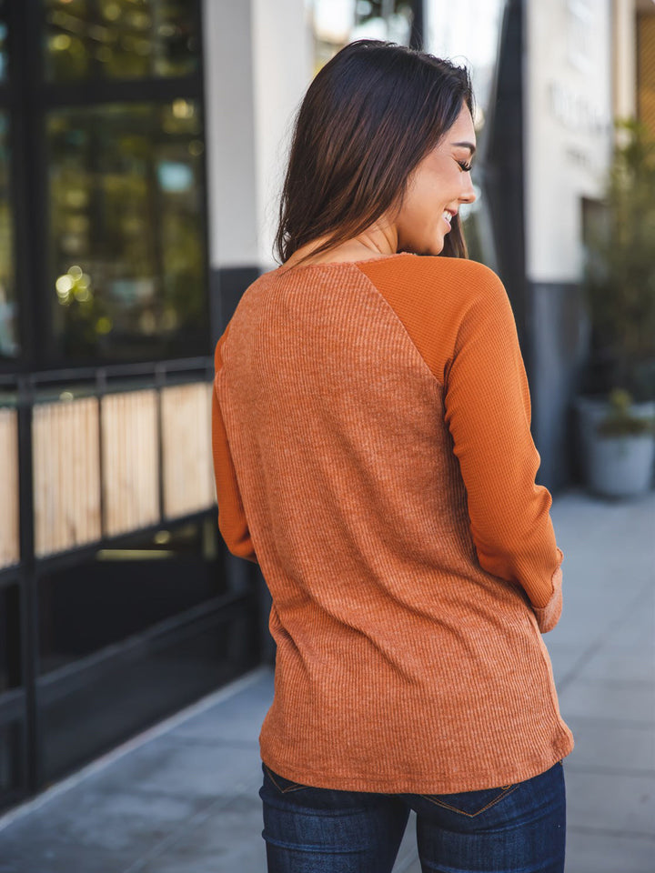 Contrast Sleeve Button Knox Top