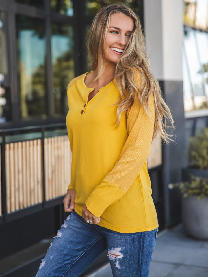 Contrast Sleeve Button Knox Top