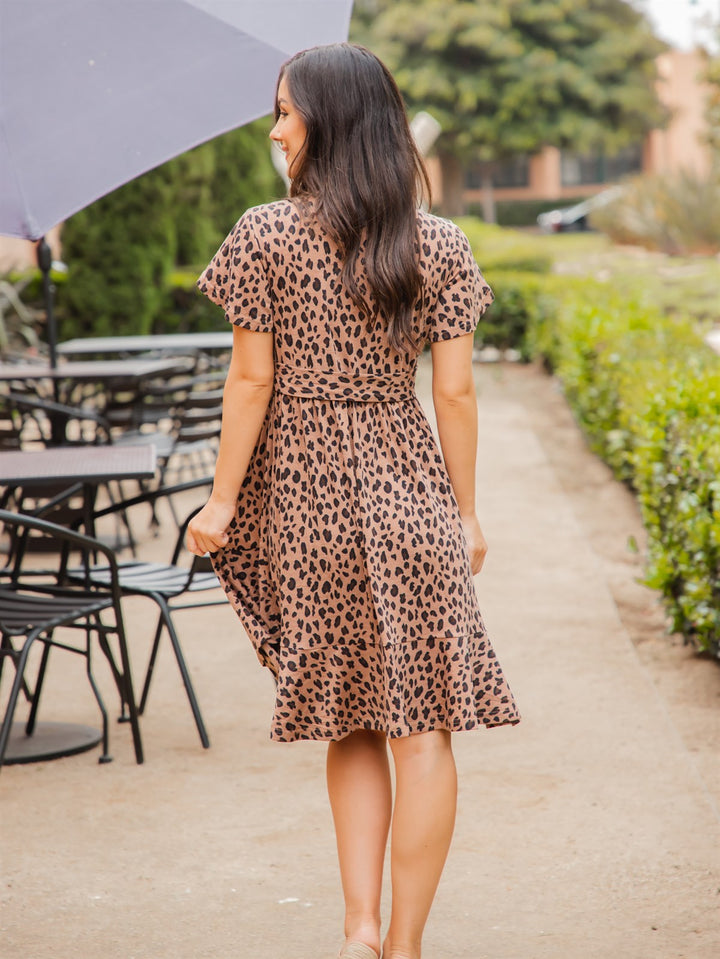 Patterned Belted Waist Tulip Sleeve Katie Dress