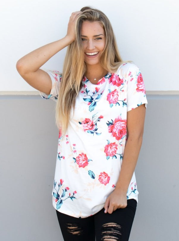 Floral Tunic Tee - Tickled Teal LLC