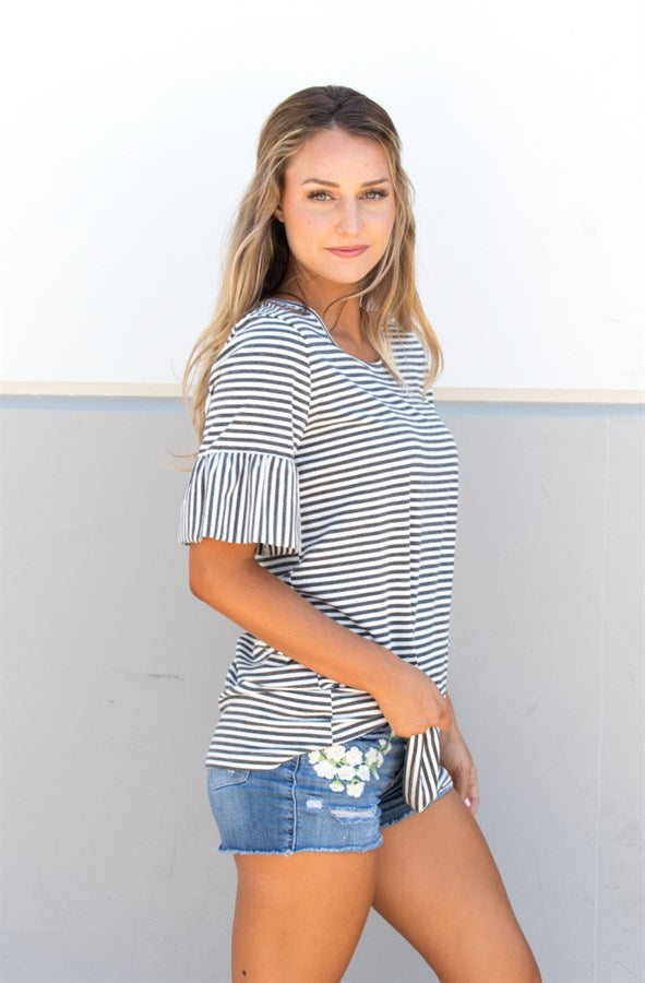 Striped Flare Sleeve Tunic - Tickled Teal LLC