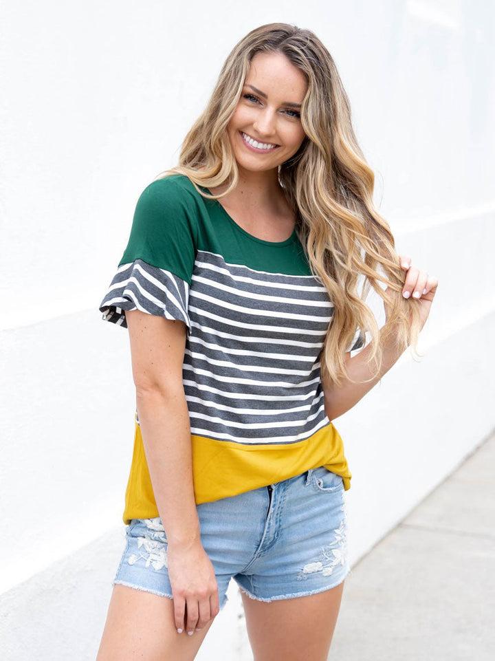 Flare Sleeve Striped Kelly Top