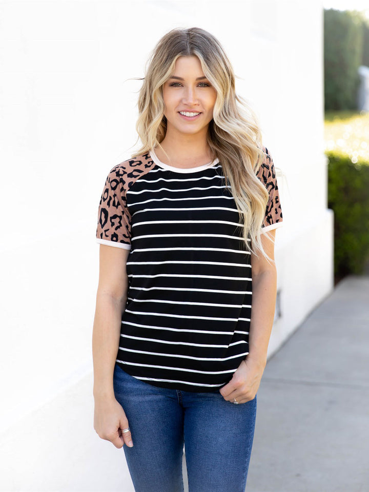 Quinn Leopard Sleeve Raglan Top