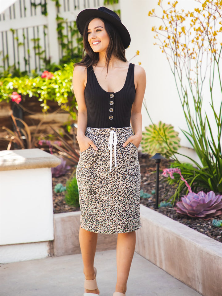 Patterned Knee Length Pocket Alexis Skirt