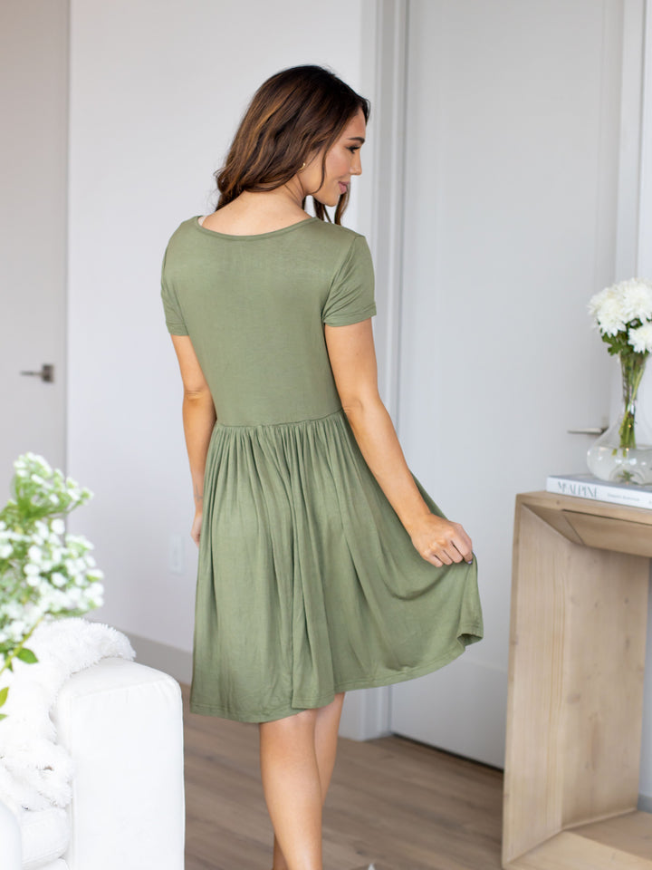Solid Everyday Gathered Waist Dress