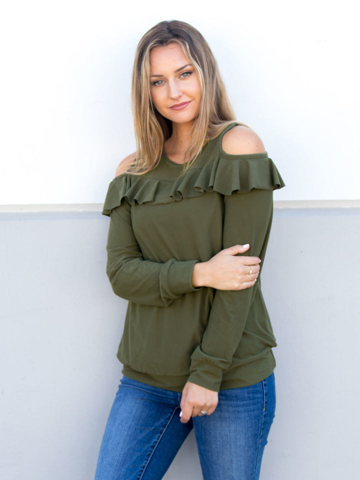Ruffle Cold Shoulder Top