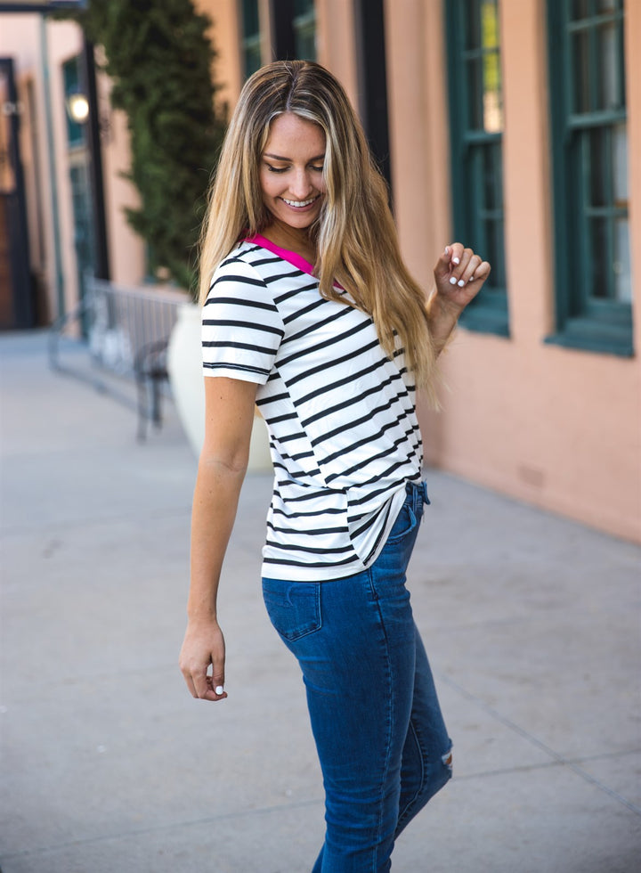 Contrast V-neck Patterned Reese Top