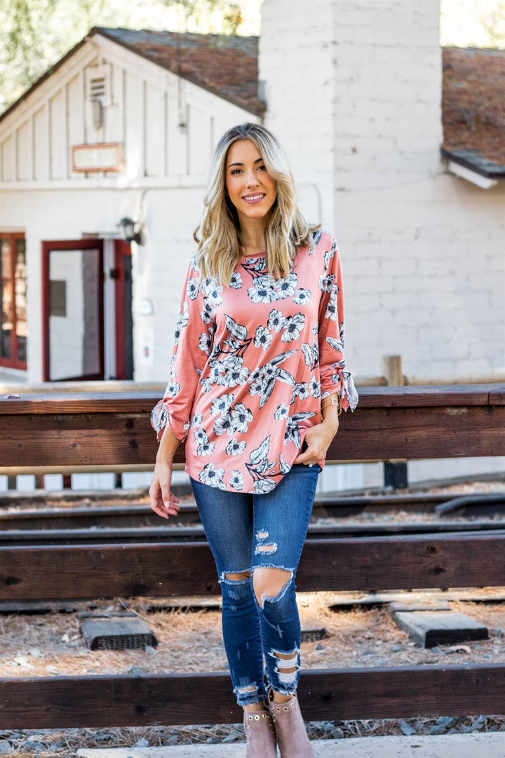 Masey Floral Tie Sleeve Top