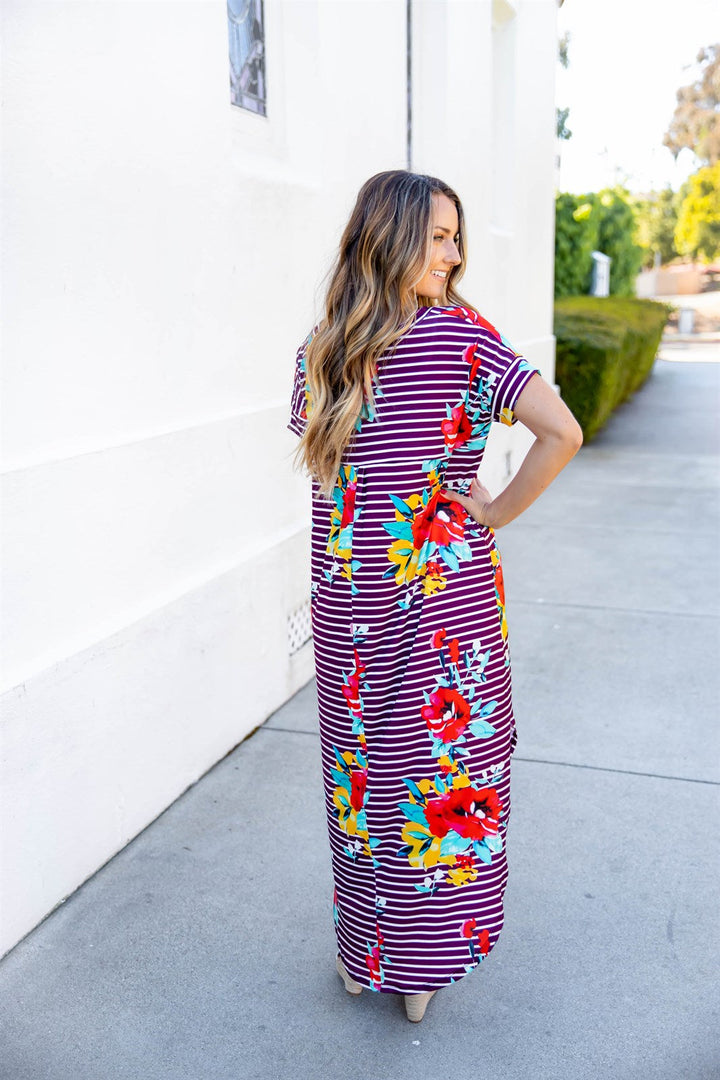 Striped Floral Relaxed Maxi Dress