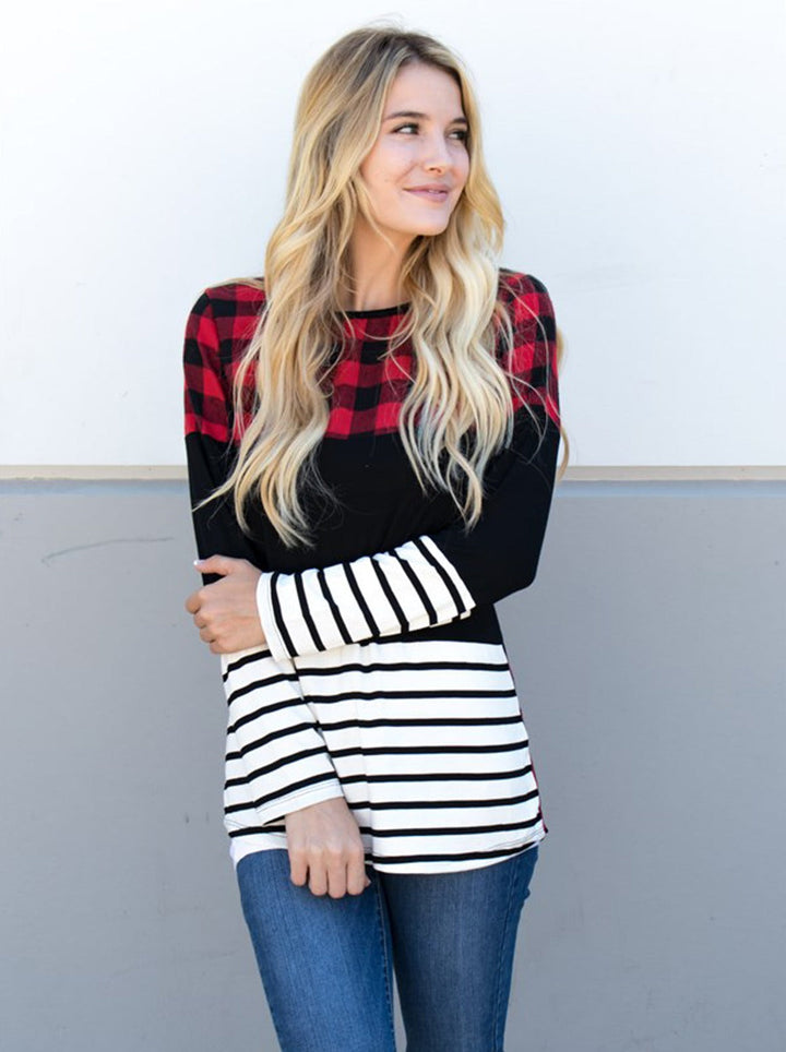 Buffalo Plaid & Stripe Long Sleeve Colorblock Tunic