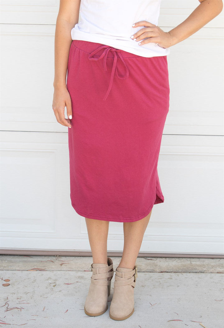 Laidback Midi Skirt - Raspberry - Tickled Teal LLC