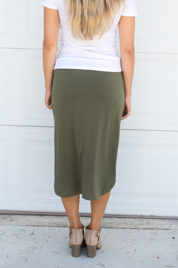 Laidback Midi Skirt - Olive - Tickled Teal LLC