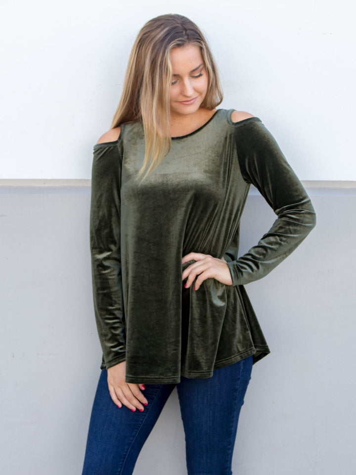 Velvet Cold Shoulder - Olive