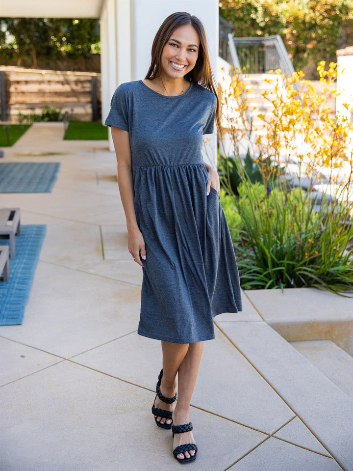 Solid Gathered Waist Side Pocket Penelope Dress