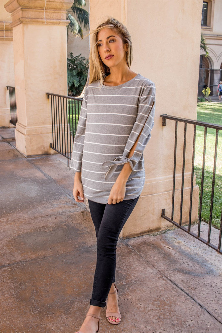 Stripe Tie Sleeve Noelle Top