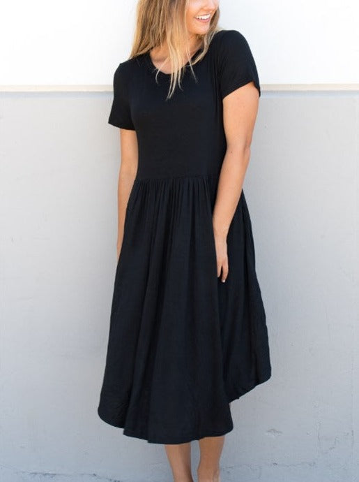 Solid Midi Dress - Black - Tickled Teal LLC