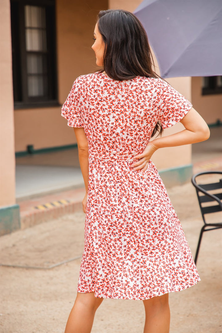 Patterned Belted Waist Tulip Sleeve Katie Dress