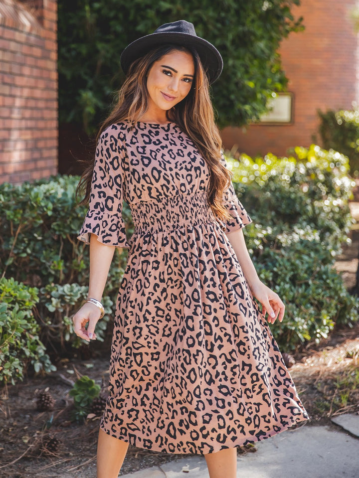 Flare Sleeve Animal Print Jojo Dress