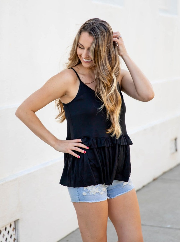 Ruffle Aspen Tanktop - Black