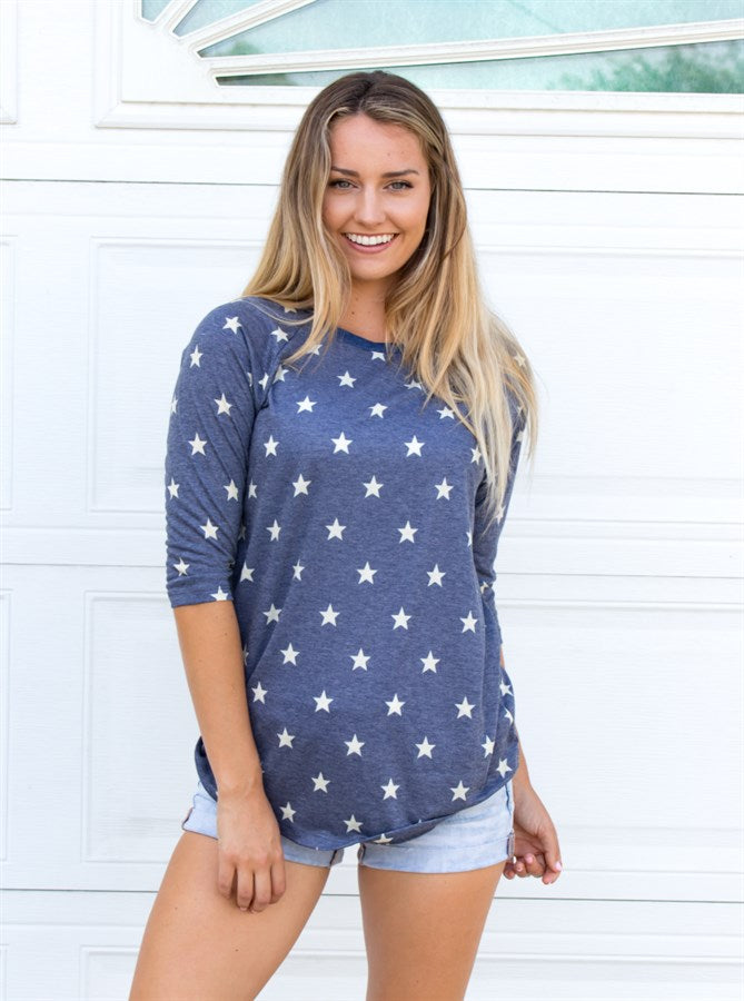 Patriotic Star 3/4 Sleeve Tee - Tickled Teal LLC