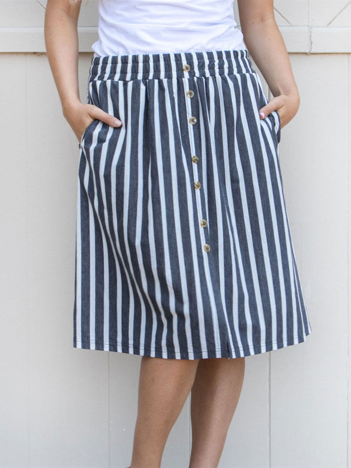 Button Detail Striped Charlotte Skirt