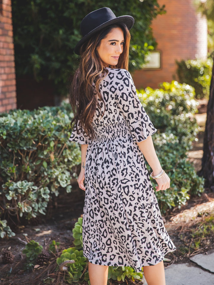 Flare Sleeve Animal Print Jojo Dress
