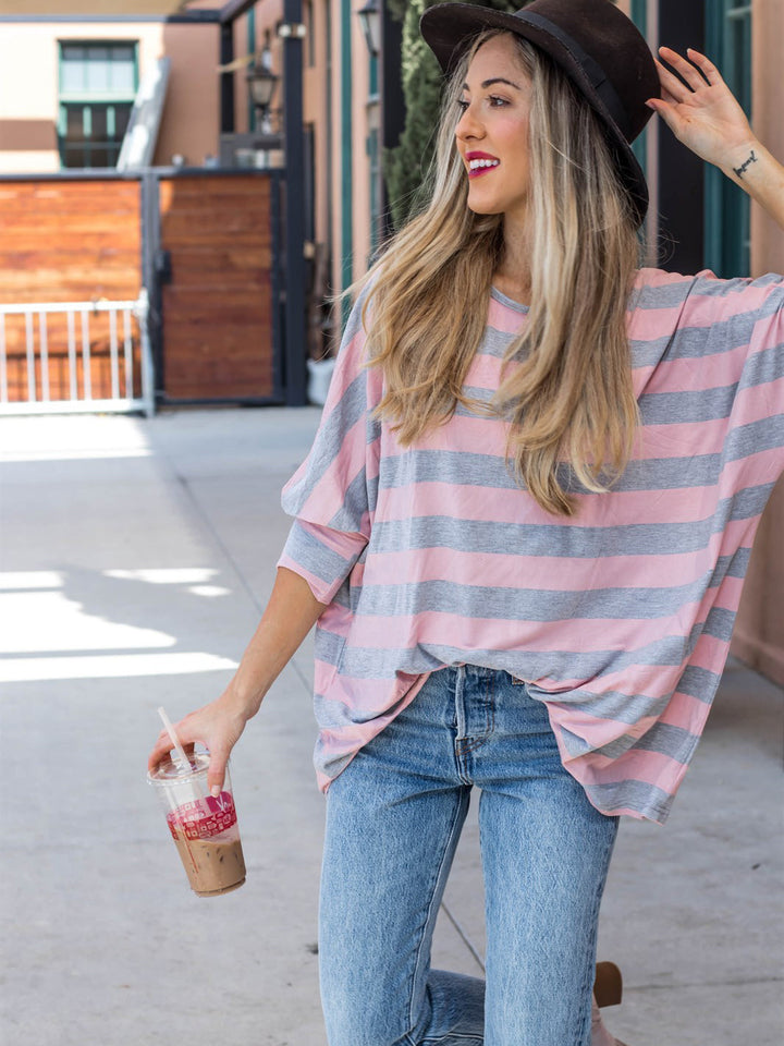 Oversized Thick Stripe 3/4 Sleeve Kinsley Top
