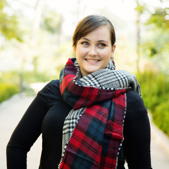 Red Checker Plaid Blanket Scarf - Tickled Teal LLC