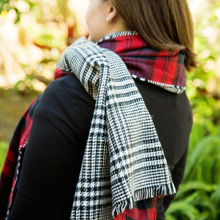 Red Checker Plaid Blanket Scarf - Tickled Teal LLC