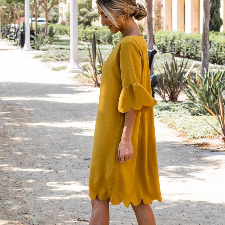 Haylie Scallop Dress - Mustard - Tickled Teal LLC