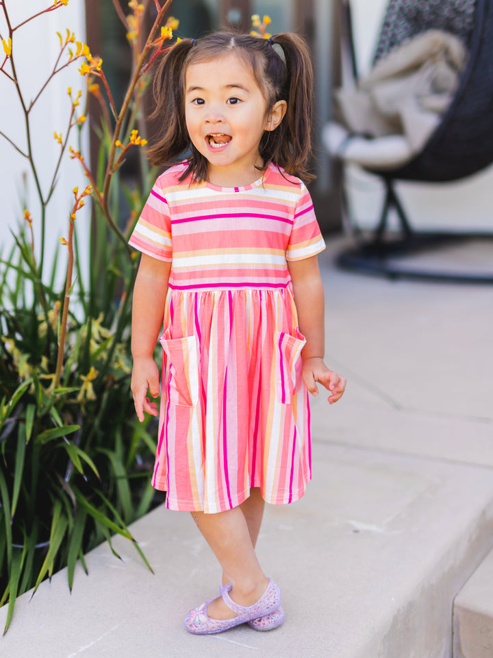Striped Pocket Little Girls Dress