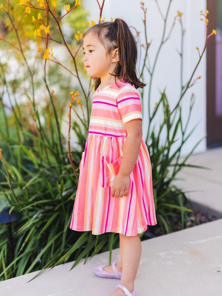 Striped Pocket Little Girls Dress