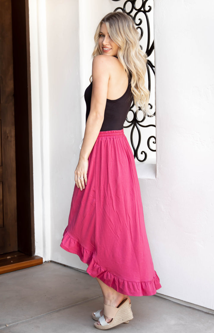 Tie Waist Ruffle Hem Rosa Skirt