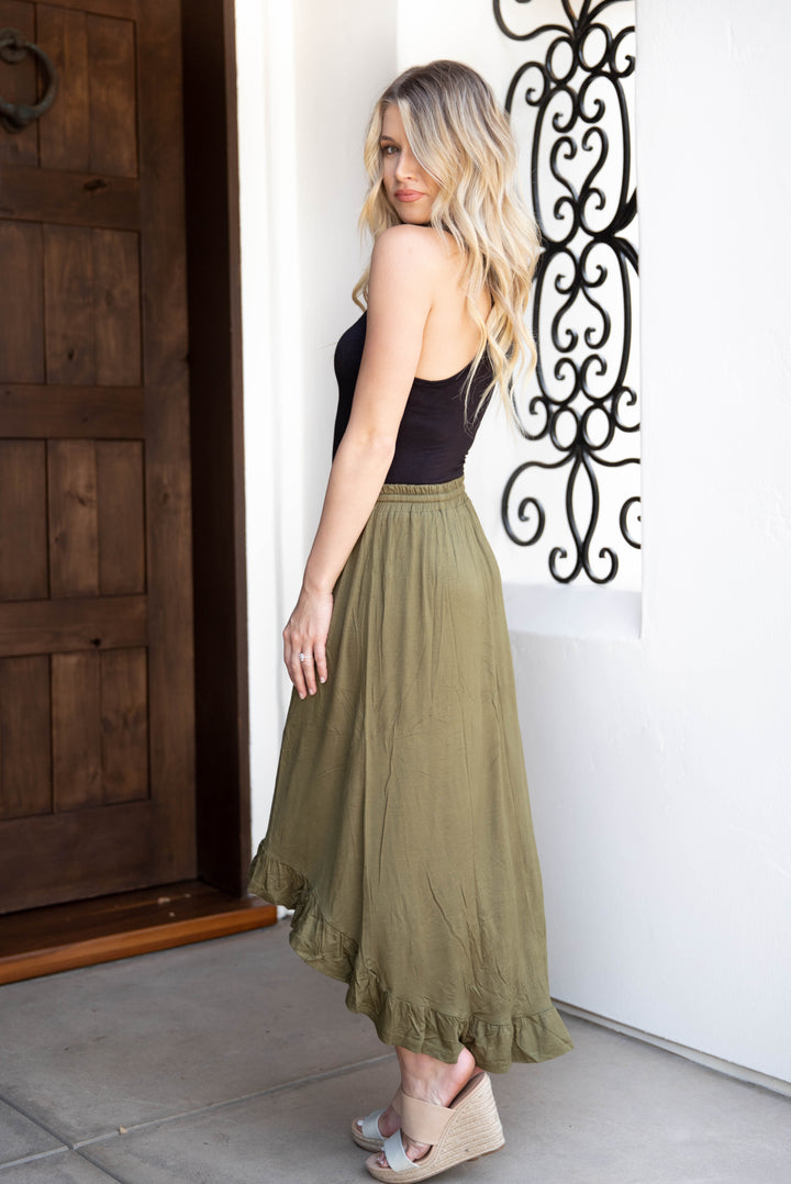 Tie Waist Ruffle Hem Rosa Skirt