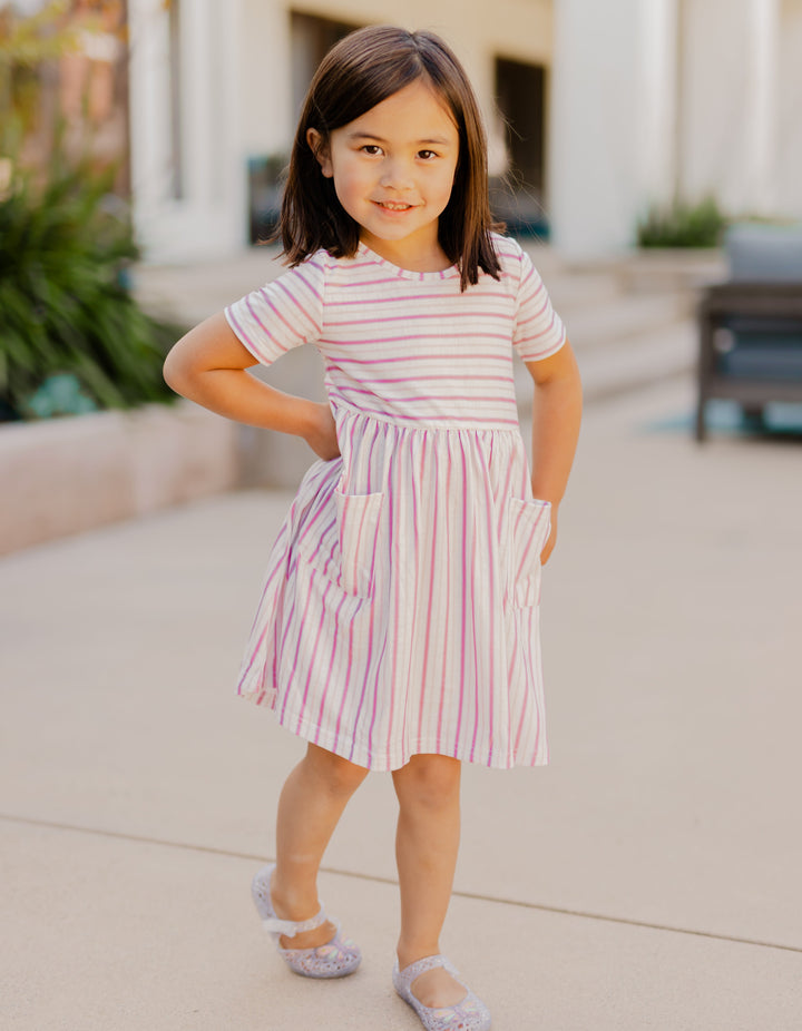 Striped Pocket Little Girls Dress