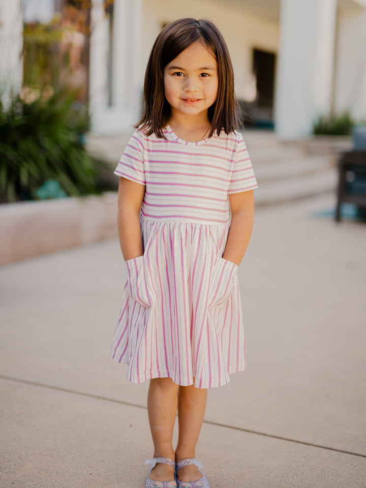 Striped Pocket Little Girls Dress