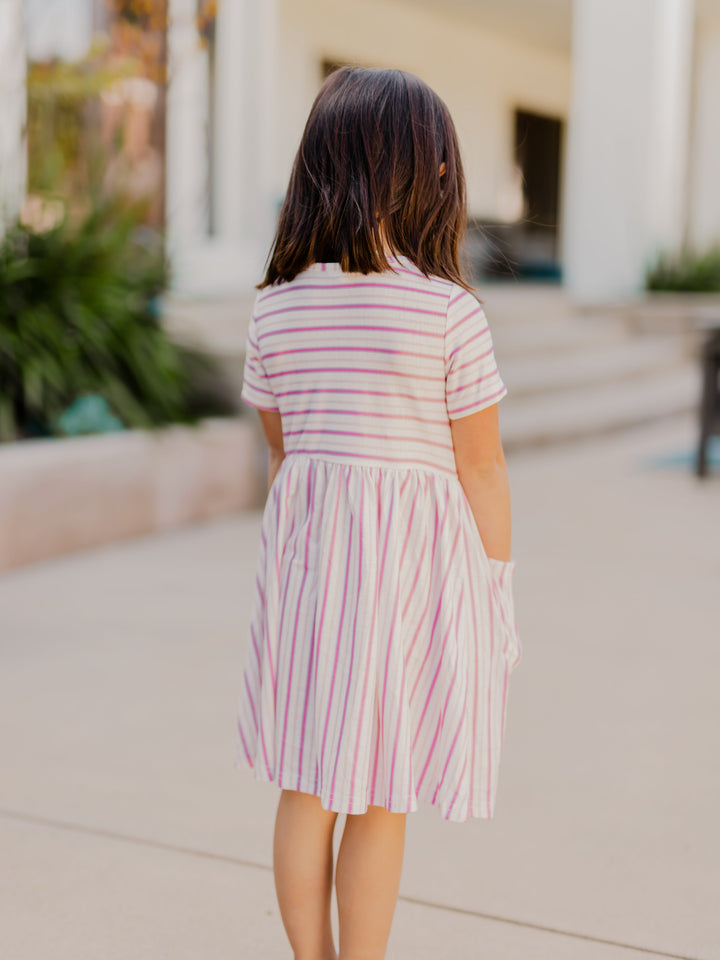 Striped Pocket Little Girls Dress