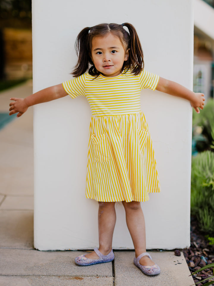 Striped Pocket Little Girls Dress