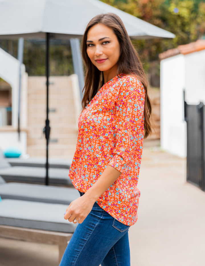 3/4 Sleeve Floral Top