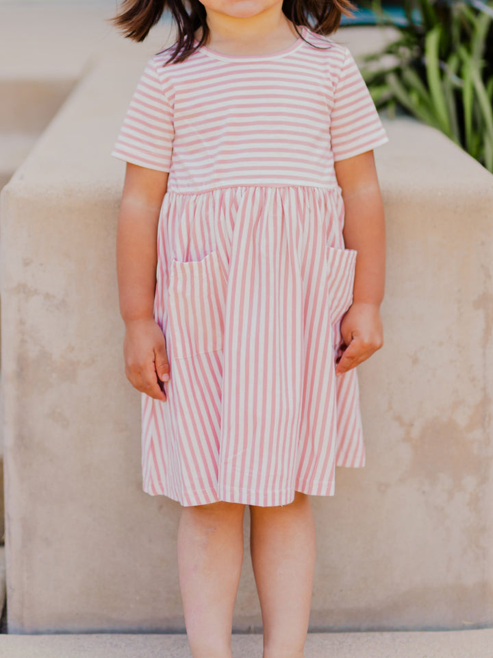 Striped Pocket Little Girls Dress