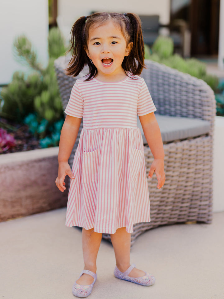 Striped Pocket Little Girls Dress