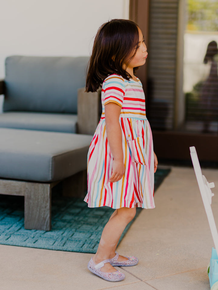Striped Pocket Little Girls Dress