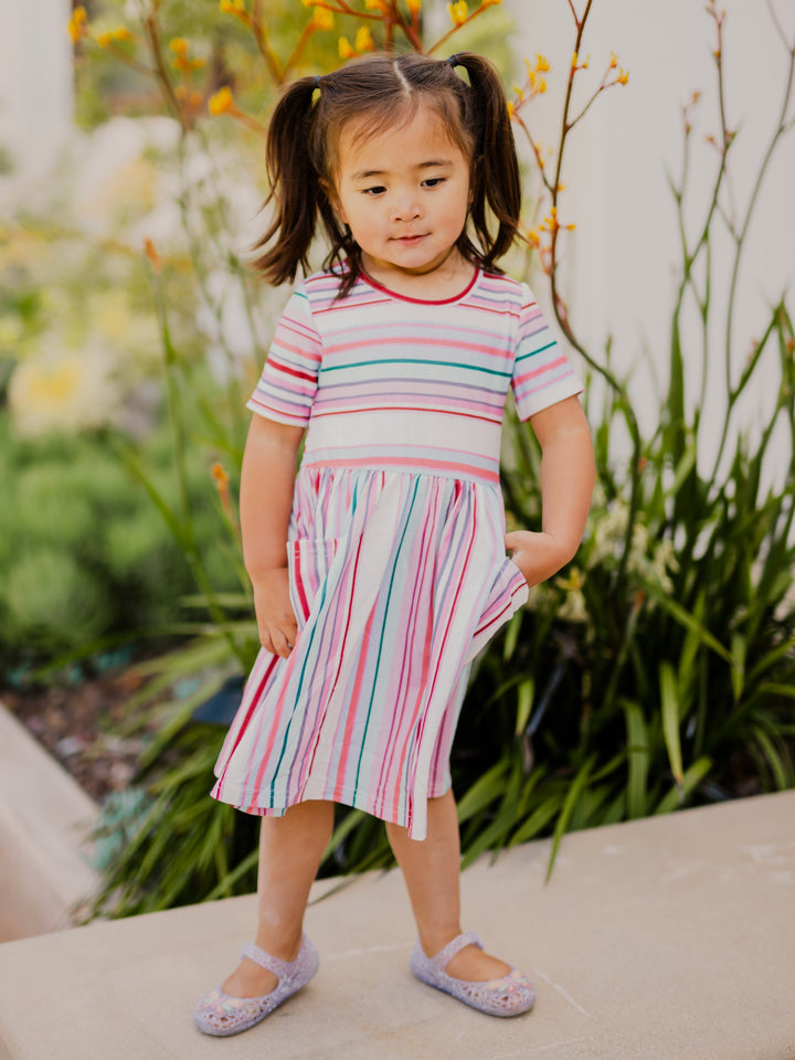 Striped Pocket Little Girls Dress