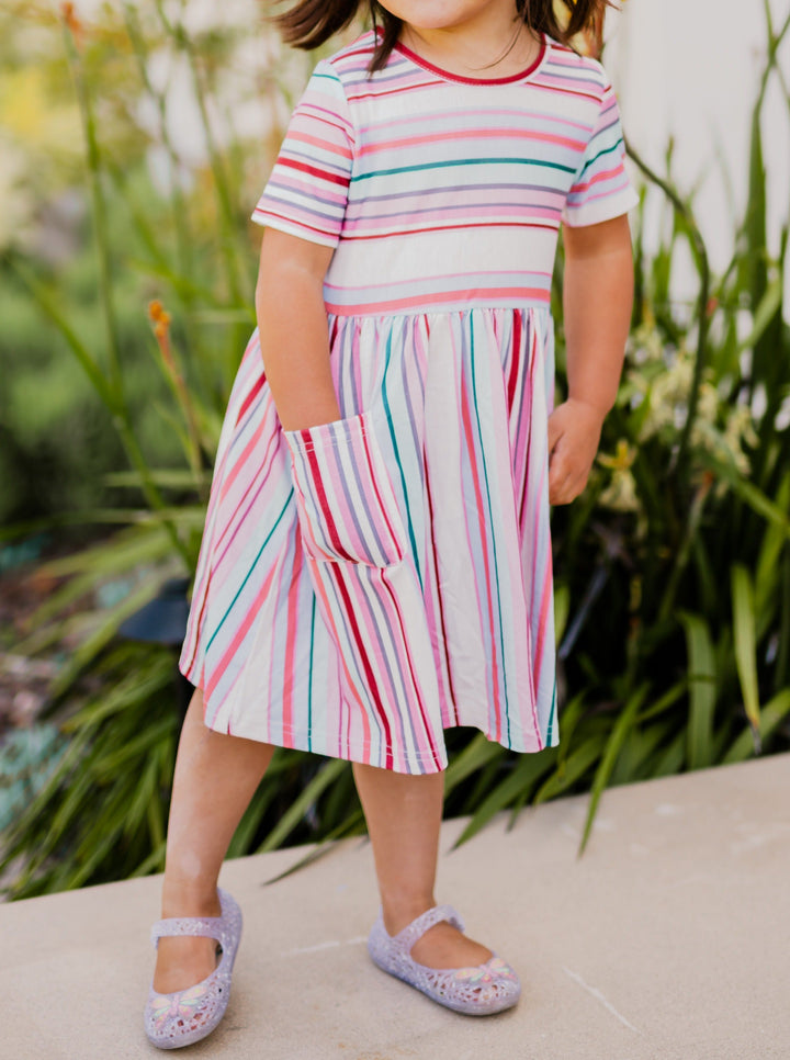 Striped Pocket Little Girls Dress