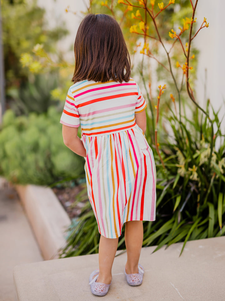 Striped Pocket Little Girls Dress